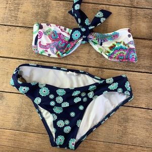 Silver label blue flower bandeau bikini set